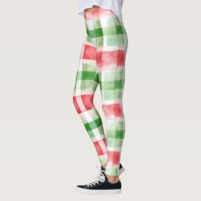 Red Green White Stripes Leggings (Vänster)