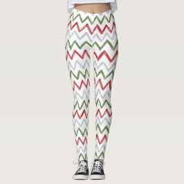 Red Green Zigzag Christmas Leggings for Women