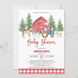 Red Greenery Barnyard Boskap Baby Shower Inbjudningar