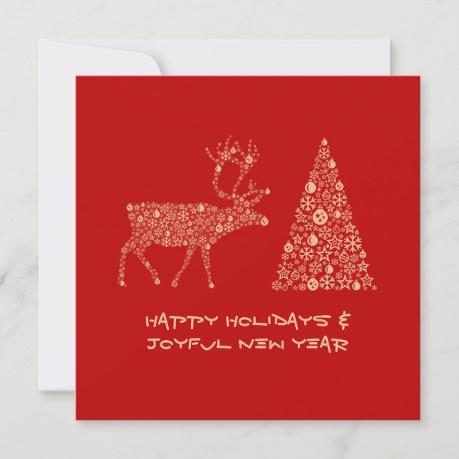 Red greeting card HAPPY HOLIDAYS JOYFUL NEW YEAR Julkort (Framsida)