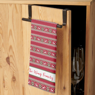 Red Grönt and White Fair Isle Kökshandduk