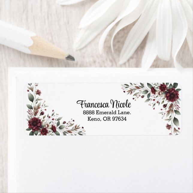 Red & Grönt Blommigt Gräns Adress Sticker Returadress Etikett (Insitu)