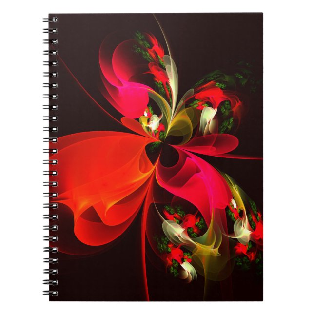 Red Grönt Blommigt Modern Abstrakt Art Mönster #02 Anteckningsbok (Framsidan)