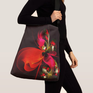 Red Grönt Blommigt Modern Abstrakt Art Mönster #02 Axelväska