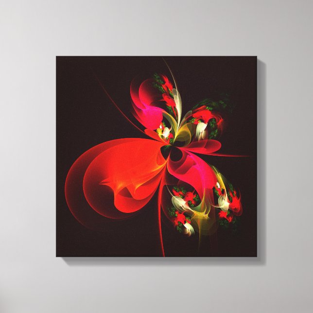 Red Grönt Blommigt Modern Abstrakt Art Mönster #02 Canvastryck (Framsida)