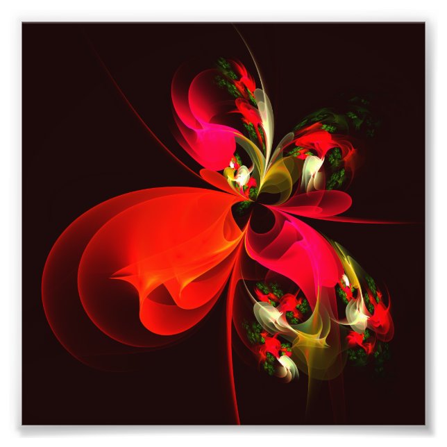 Red Grönt Blommigt Modern Abstrakt Art Mönster #02 Fototryck (Framsidan)