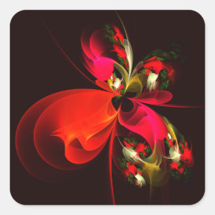 Red Grönt Blommigt Modern Abstrakt Art Mönster #02 Fyrkantigt Klistermärke