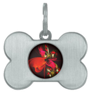 Red Grönt Blommigt Modern Abstrakt Art Mönster #02 ID-bricka Husdjur