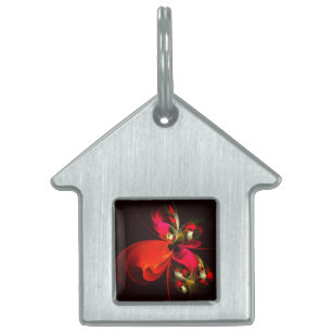 Red Grönt Blommigt Modern Abstrakt Art Mönster #02 ID-bricka Husdjur