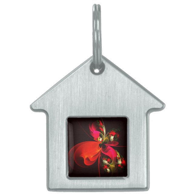 Red Grönt Blommigt Modern Abstrakt Art Mönster #02 ID-bricka Husdjur (Framsidan)