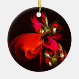 Red Grönt Blommigt Modern Abstrakt Art Mönster #02 Julgransprydnad Keramik