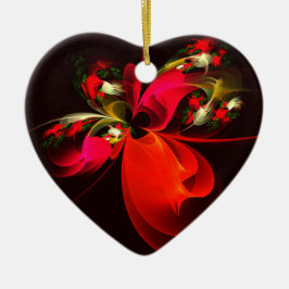 Red Grönt Blommigt Modern Abstrakt Art Mönster #02 Julgransprydnad Keramik