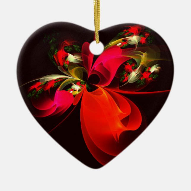 Red Grönt Blommigt Modern Abstrakt Art Mönster #02 Julgransprydnad Keramik (Framsidan)