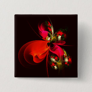 Red Grönt Blommigt Modern Abstrakt Art Mönster #02 Knapp