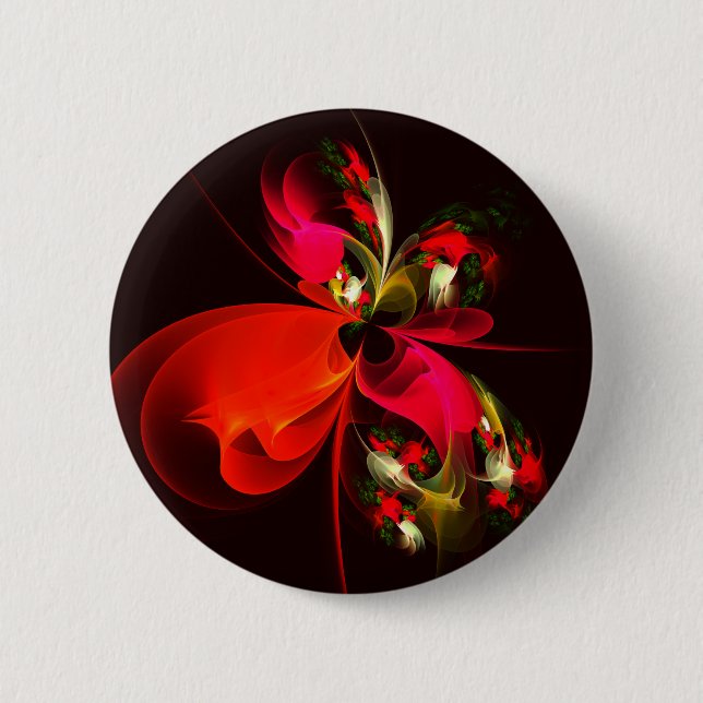 Red Grönt Blommigt Modern Abstrakt Art Mönster #02 Knapp (Framsida)