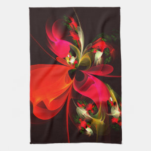 Red Grönt Blommigt Modern Abstrakt Art Mönster #02 Kökshandduk