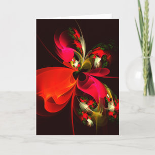 Red Grönt Blommigt Modern Abstrakt Art Mönster #02 Kort