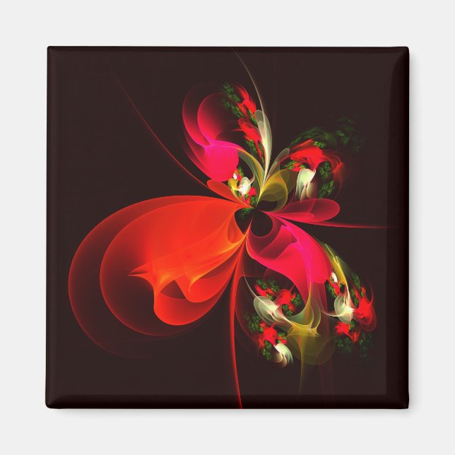 Red Grönt Blommigt Modern Abstrakt Art Mönster #02 Magnet (Framsidan)