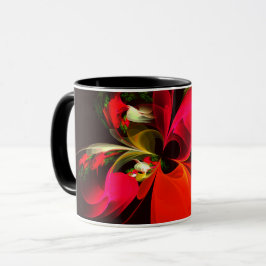 Red Grönt Blommigt Modern Abstrakt Art Mönster #02 Mugg