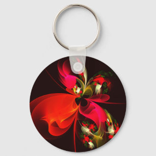 Red Grönt Blommigt Modern Abstrakt Art Mönster #02 Nyckelring