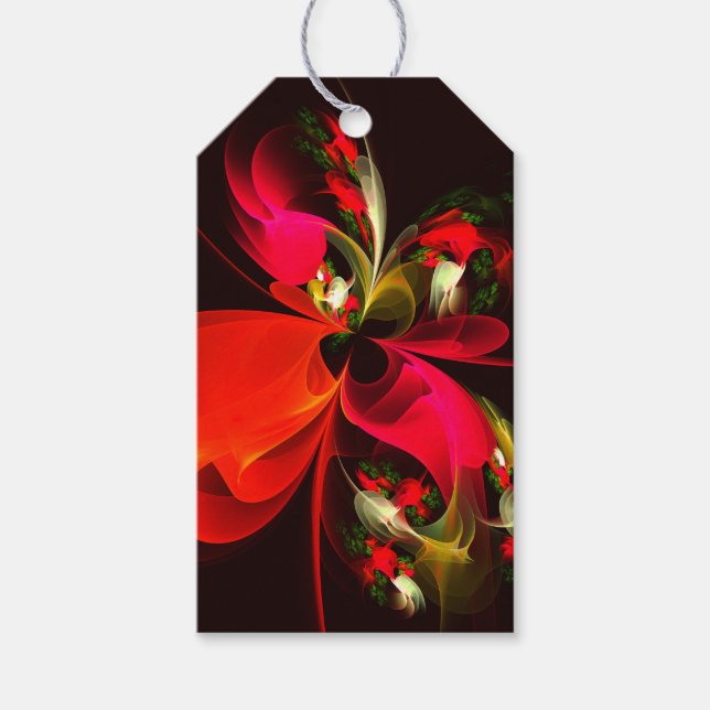 Red Grönt Blommigt Modern Abstrakt Art Mönster #02 Presentetikett (Framsidan)