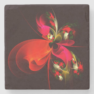 Red Grönt Blommigt Modern Abstrakt Art Mönster #02 Stenunderlägg