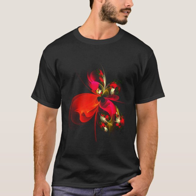 Red Grönt Blommigt Modern Abstrakt Art Mönster #02 T Shirt (Framsida)