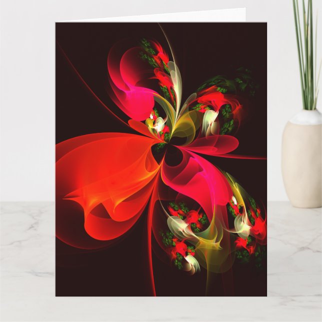 Red Grönt Blommigt Modern Abstrakt Art Mönster #02 Tack Kort (Framsida)
