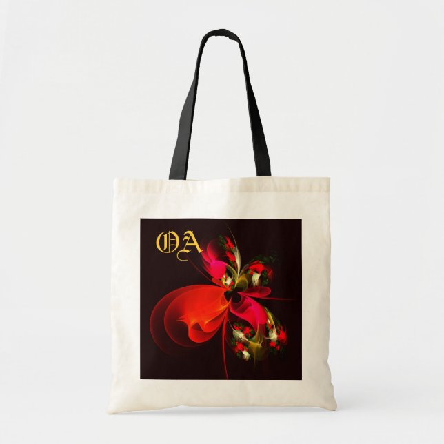 Red Grönt Blommigt Modern Abstrakt Art Mönster #02 Tygkasse (Framsidan)