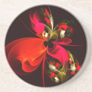 Red Grönt Blommigt Modern Abstrakt Art Mönster #02 Underlägg