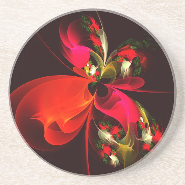 Red Grönt Blommigt Modern Abstrakt Art Mönster #02 Underlägg (Framsidan)