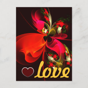 Red Grönt Blommigt Modern Abstrakt Art Mönster #02 Vykort
