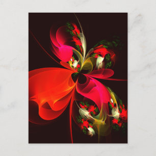Red Grönt Blommigt Modern Abstrakt Art Mönster #02 Vykort