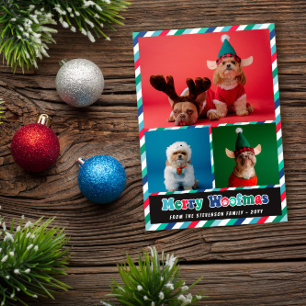 Red Grönt Blue Retro Merry Woofmas Photo Collage Julkort