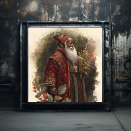 Red & Grönt Botanical Black Woodland Black Santa Poster