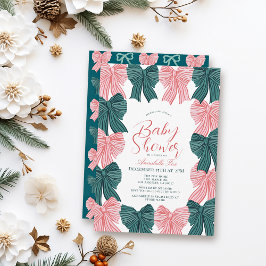 Red & Grönt Bow/Ribbon Coquette Baby Shower Inbjudningar
