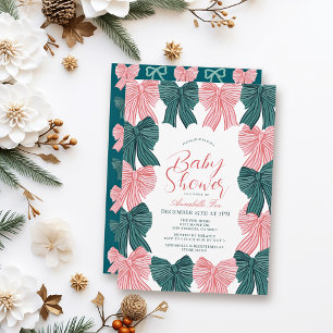 Red & Grönt Bow/Ribbon Coquette Baby Shower Inbjudningar