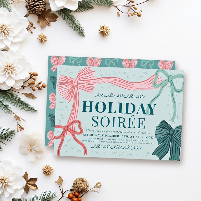 Red & Grönt Bows Grönt jul Helgdag Soirée Inbjudningar (Skapare uppladdad)