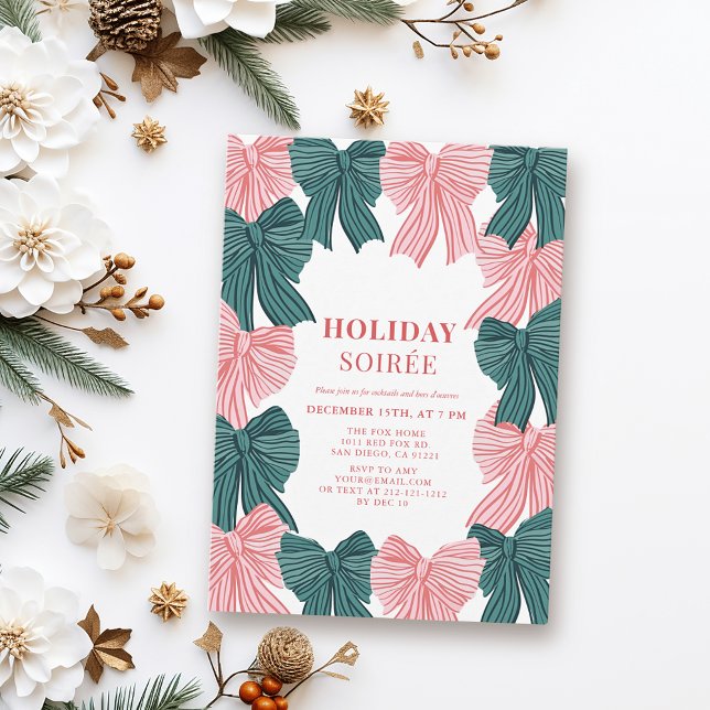 Red & Grönt Bows-jul-Helgdag Soirée Inbjudningar (Skapare uppladdad)