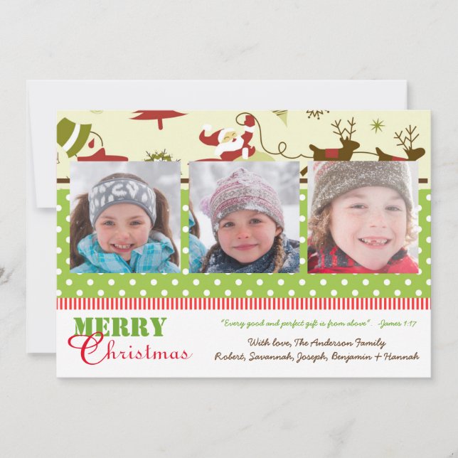 Red, Grönt, Brown Retro 3-foton - julkort (Framsida)