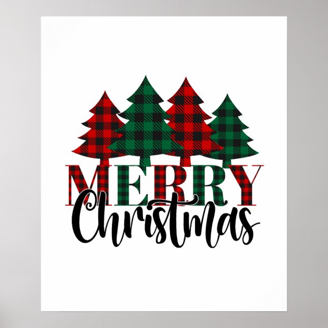 Red & Grönt Buffalo Play Mönster Julgran Poster (Framsidan)