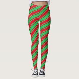 Red Grönt Candy cane Diagonal Rand-jul Leggings