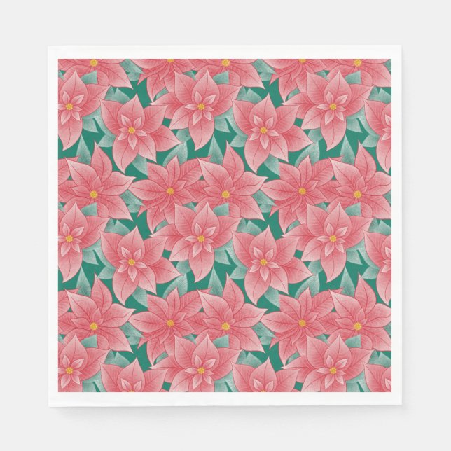 Red & Grönt Classic-Blommigten Poinsettia Pappersservett (Framsidan)