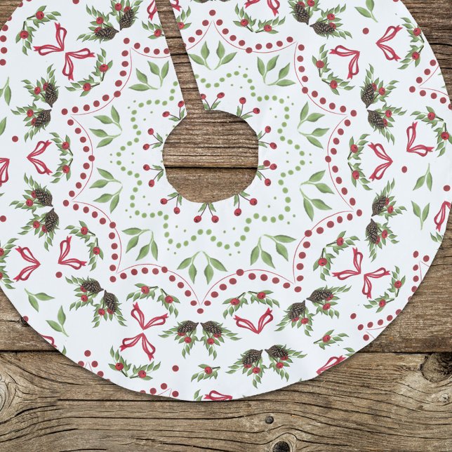 Red Grönt Classic jul Mönster Julgransmatta Borstad Polyester (Holiday Christmas red and green pine cones pattern tree skirt)