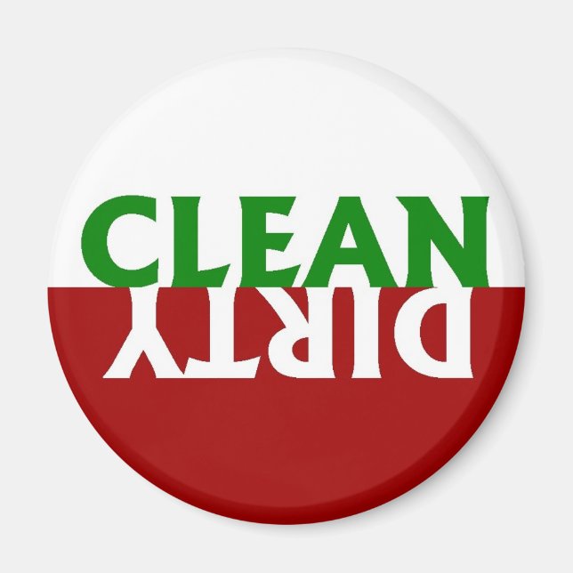 Red Grönt Clean Dirty Dishwasher Magnet (Framsidan)
