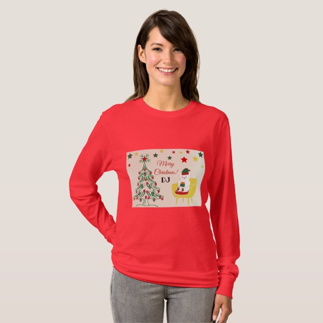 Red Grönt Cute Bear Monogram Modern jul T Shirt (Hel framsida)