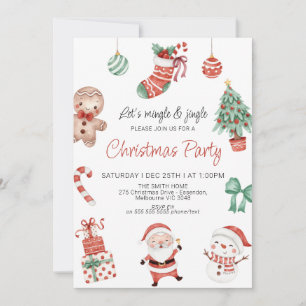 Red Grönt Cute Santa Party-inbjudan Inbjudningar