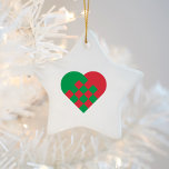 Red Grönt Danish Heart Julgransprydnad Keramik<br><div class="desc">Hjärtform i rött och grönt baserad på en traditionell tysk eller dansk utformning med ett välsmakande schaktpjäll. Lägg till ett personlig-textmeddelande. Lägg till ett foto på baksidan.</div>