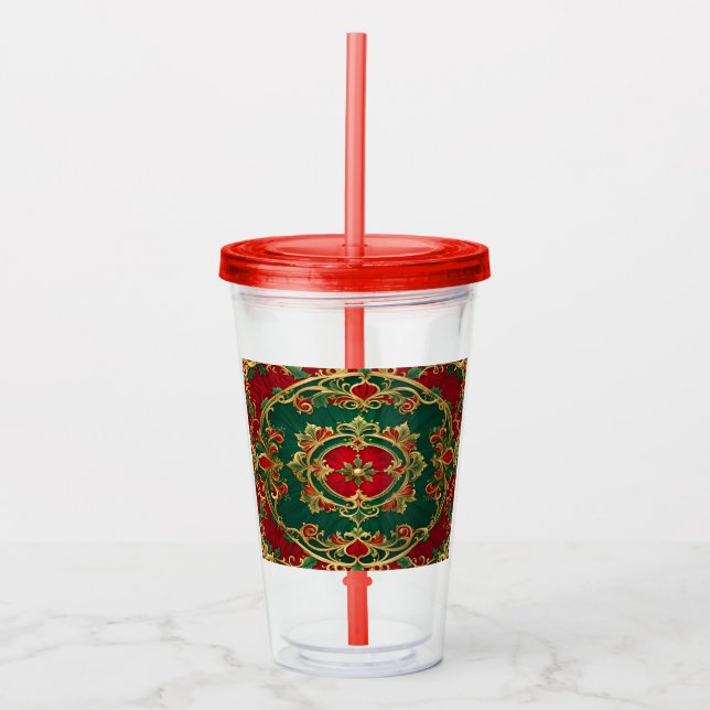 Red Grönt Decorative Helgdag Acrylic Tumbler Take Away Mugg (Framsida)
