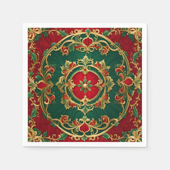 Red Grönt Decorative Helgdag Napkin Pappersservett (Framsidan)